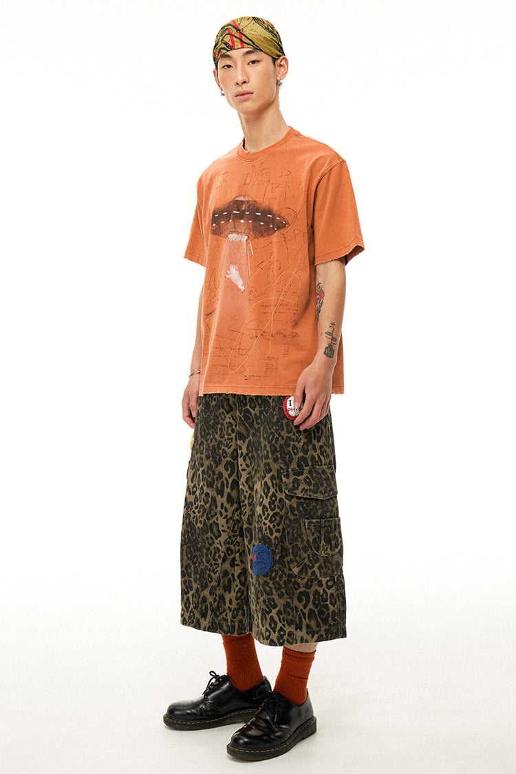 Alien Piggy 230g UFO Piggy Print Orange Short Sleeve T-Shirt