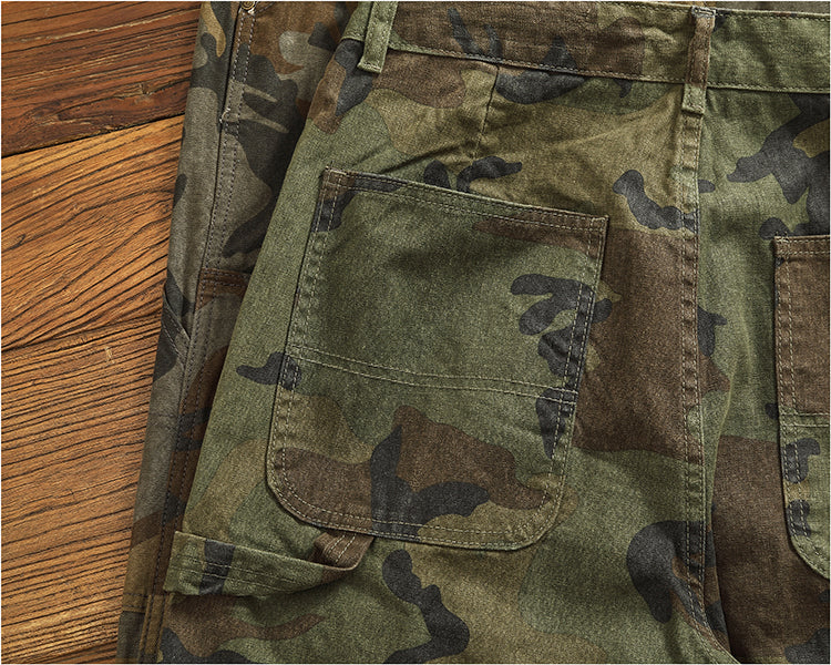 Men's American Retro Logging Work Pants - Loose Straight Washed Cotton Camouflage Casual Pants