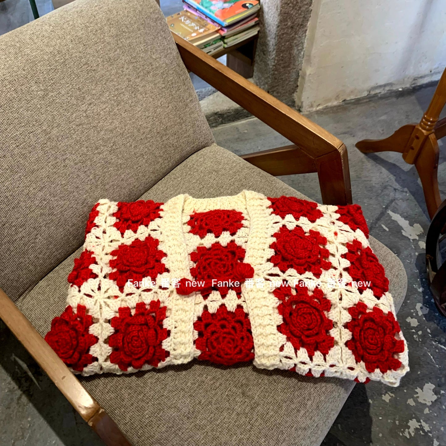 Women's European French Retro Color Block Cardigan - Handmade 3D Rose Crochet Hollow Knit Sweater