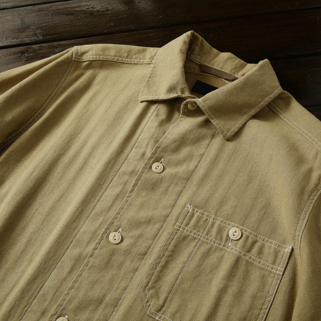 100% Cotton Herringbone Summer Men's Loose Casual Short Sleeve Work Shirt Top
