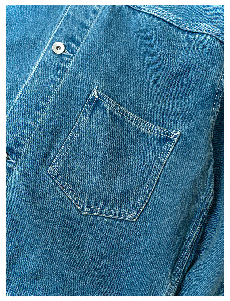 Single Pocket Short Denim Jacket – Loose Unisex Casual Streetwear
