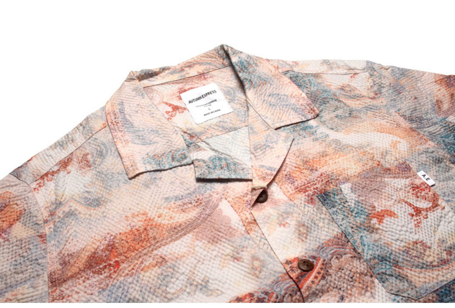 Seersucker Cuban Collar Printed Shirt – Men's Vintage Beach Short Sleeve