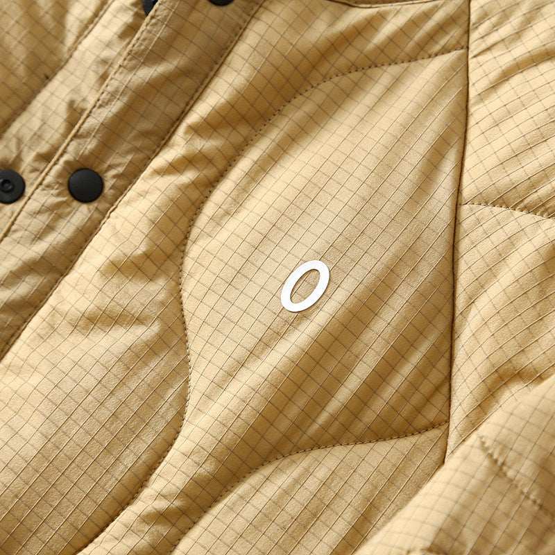 Collarless Down Jacket – Wave Quilting & Snap Front