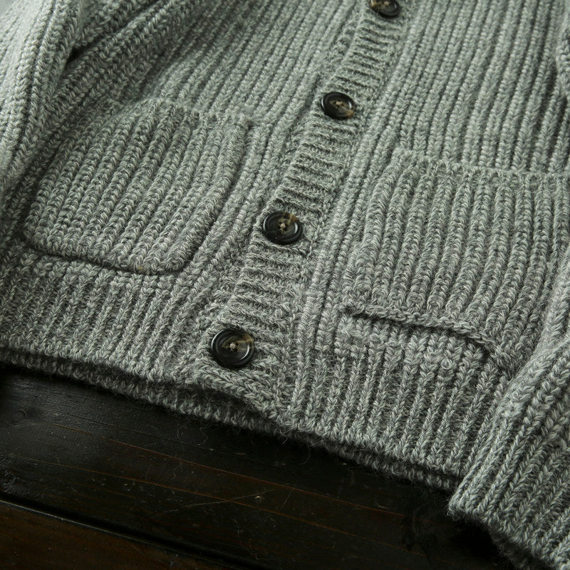 Wool Stand-Collar Knit Cardigan – Thickened Oversized Unisex