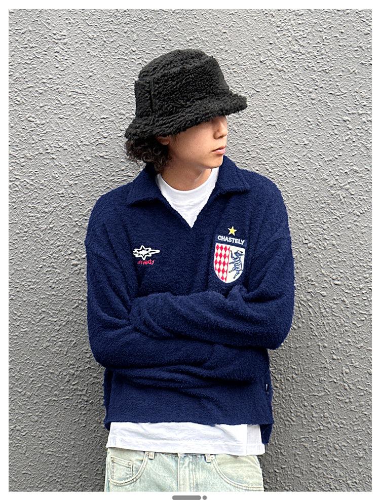 Remedy Inge Sheep” Embroidered Unisex Sweater – American Turn-Down Collar Spring/Autumn Knit