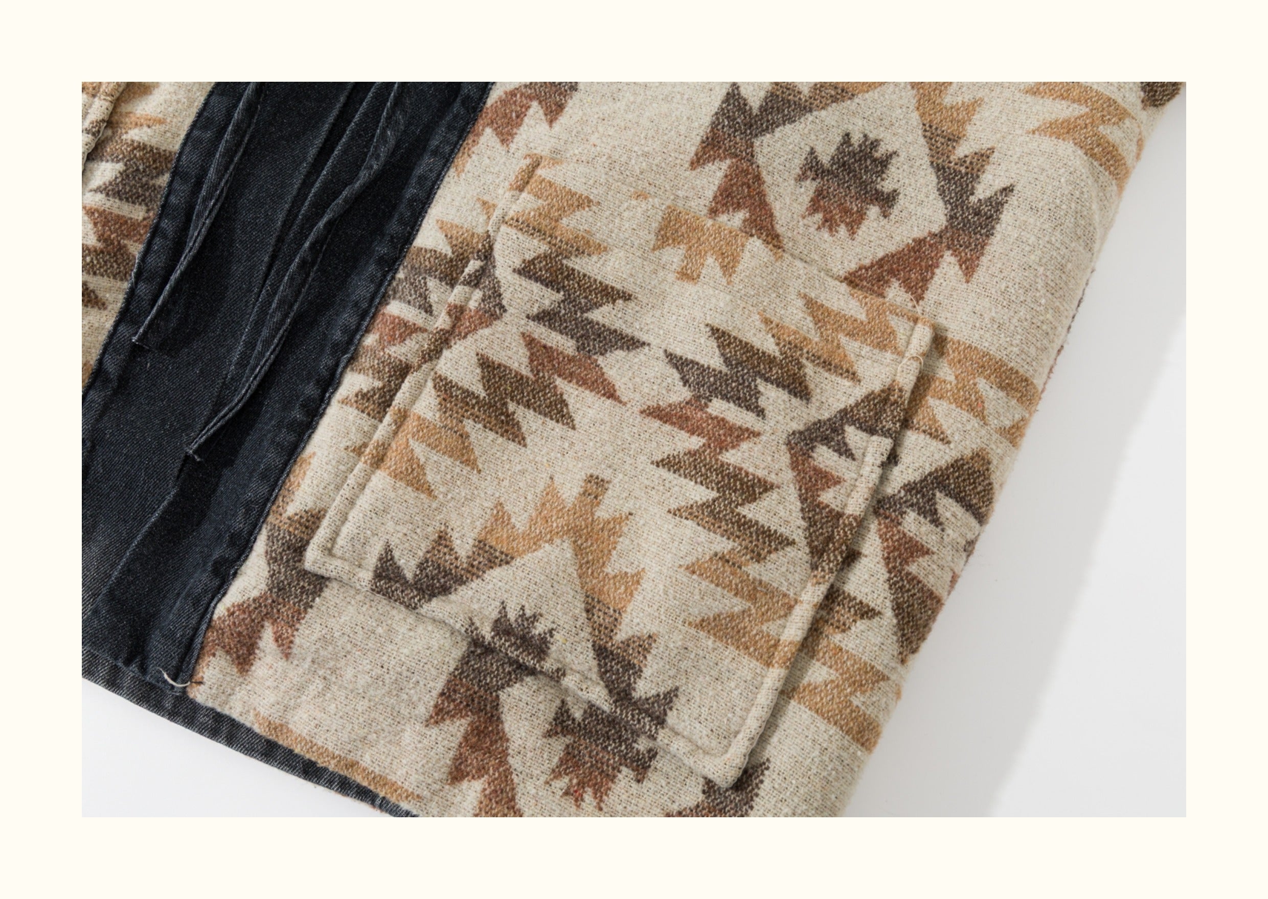 Reversible Ethnic Jacquard “Dao Robe” Denim Cardigan – Oversized Lace-Up Coat for Autumn