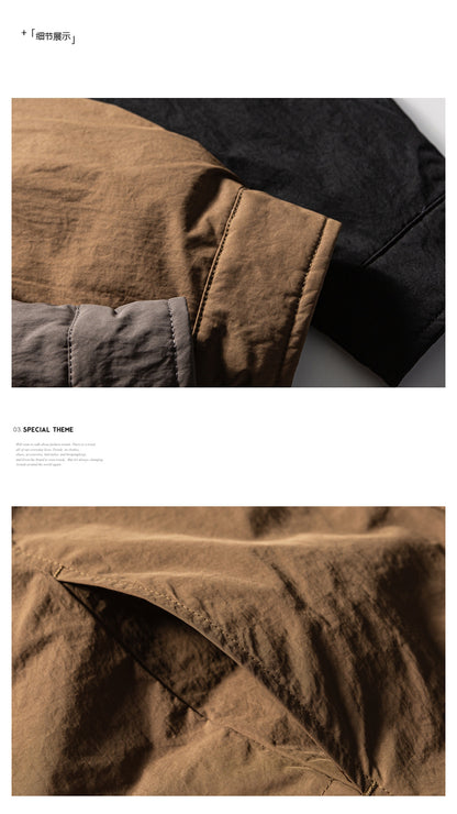 Men's Japanese Style Lightweight Down Jacket - 90% White Duck Down Loose Lapel Solid Color Workwear Coat