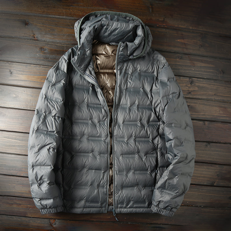 Men's Plus Size Hooded Down Jacket - Export Overstock Fully Glued Filled Lightweight Warm Autumn Winter Coat