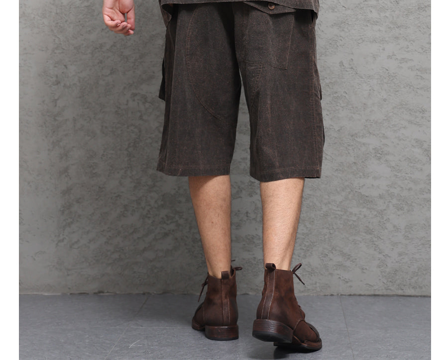 Wild Silk Cuban Collar Half Sleeve Shirt Men's Dye Yam Dyed Tussah Silk Aloha Retro Short Sleeve Shirt Summer