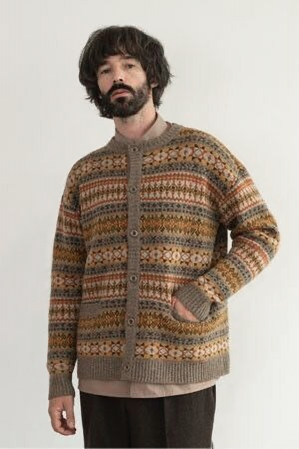 Fair Isle Ethnic-Style Merino Wool Cardigan – Thick Knit Unisex