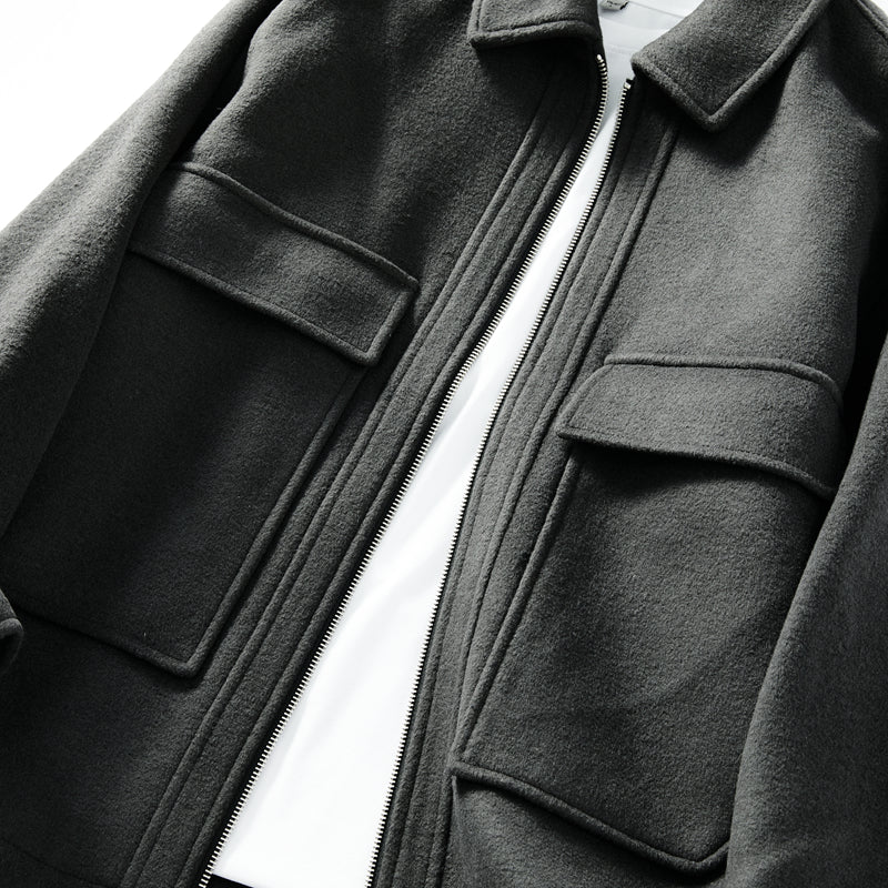 Korean Minimalist Workwear Jacket – Thickened 53% Sheep Wool, Turn-Down Collar for Autumn/Winter