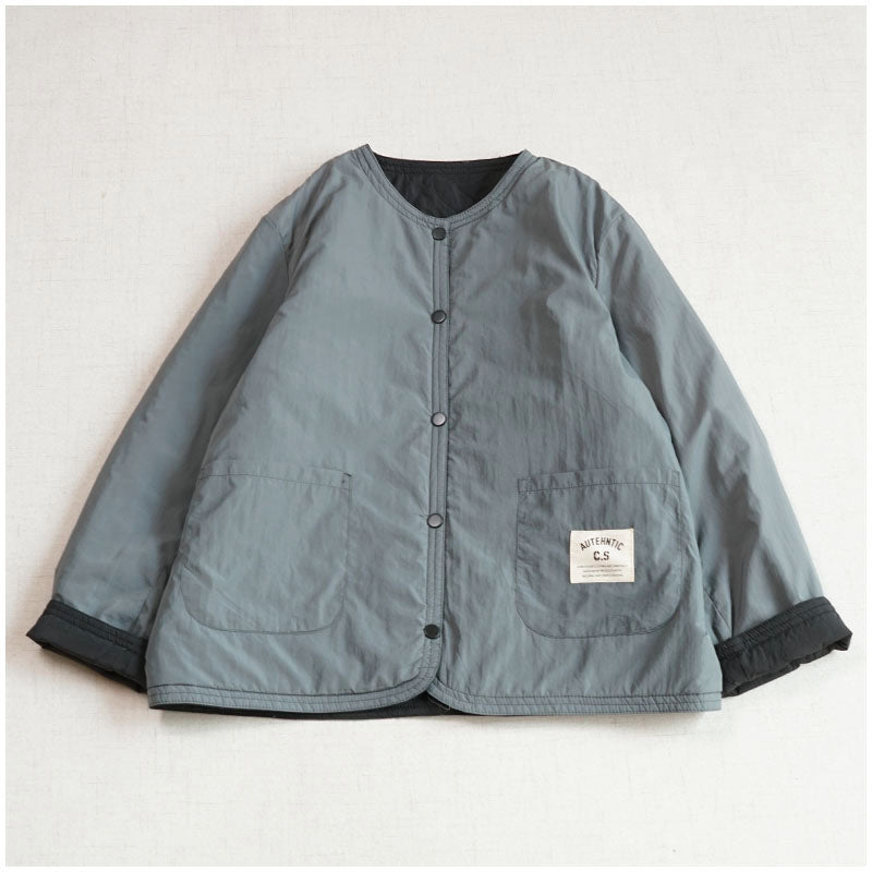 Reversible Quilted Cotton Jacket – Lightweight Loose Fit with Round Neck for Spring/Autumn