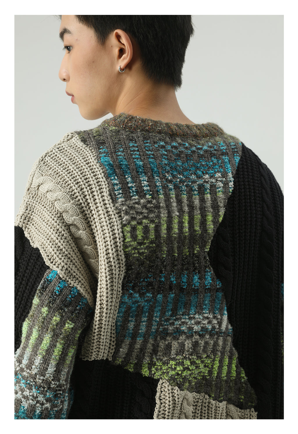 Heavy-weight twisted patchwork gradient back collar camel wool sweater