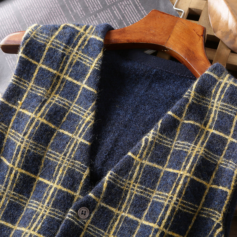 Heavy goods Italian order! Mohair + wool autumn and winter men's knitted cardigan sweater vest