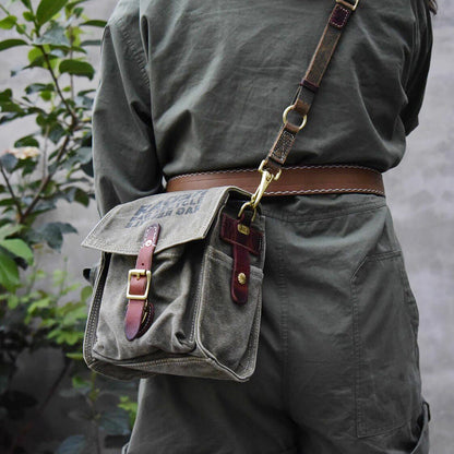 Vintage Washed Canvas Messenger Bag – Military Workwear Crossbody Satchel | Japanese vintage | yamalin clothes | Yamalinclothes