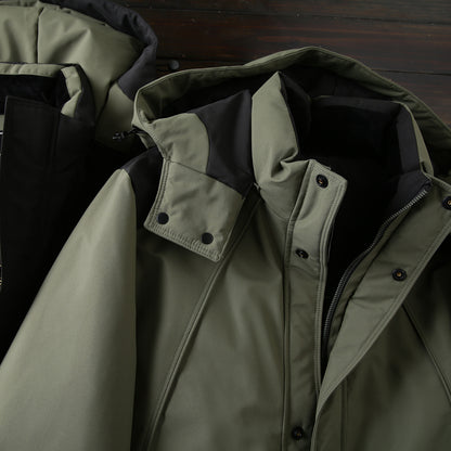 Men's Winter Outdoor 700 Fill Power Down Jacket - Windproof Waterproof Hooded Mid-Length Cold-Resistant Coat