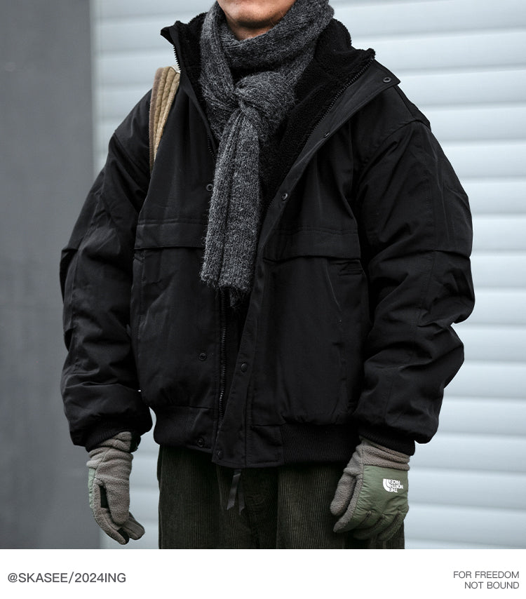 Japanese Style Trendy Brand Lamb Wool Stand Collar Cotton Jacket Men Winter Trendy Brand Couple Loose Thickened Warm Workwear Cotton Coat Jacket