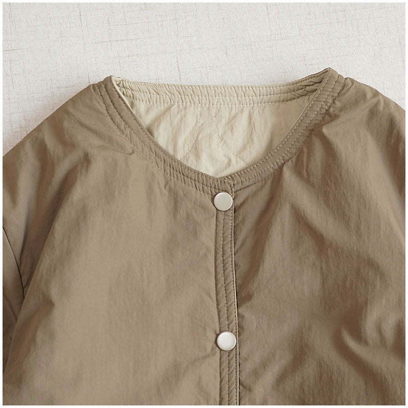 Reversible Quilted Cotton Jacket – Lightweight Loose Fit with Round Neck for Spring/Autumn