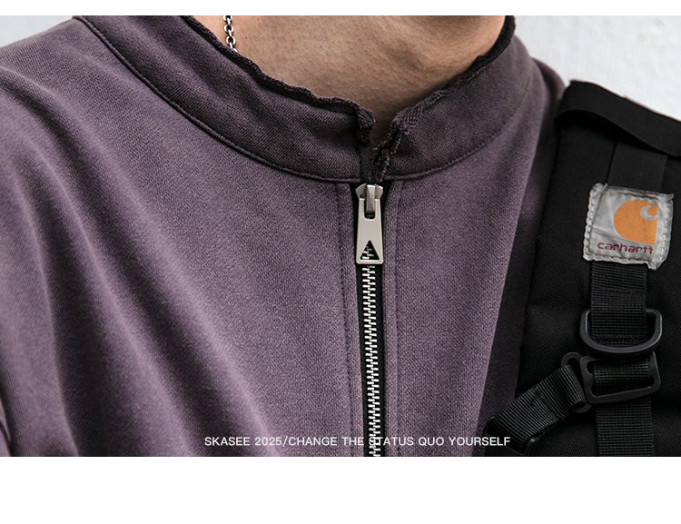 Unisex 465g Washed Vintage Sweatshirt - Boxy Half-Zip Snowflake Knit Pullover