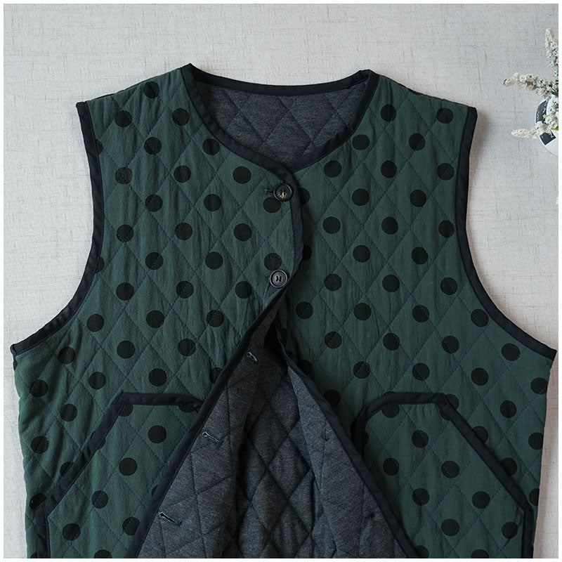 Quilted Cotton Padded Vest — Retro Single-Breasted Sleeveless Outerwear for Autumn/Winter
