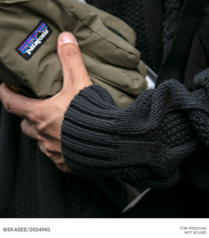 Men's Winter Heavyweight Cable Knit Sweater - American Retro Half-Zip Stand Collar