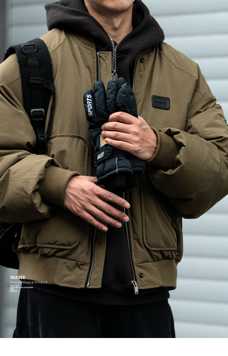 American Style Trendy Brand 90 White Duck Down Workwear Flight Jacket Down Jacket Men Winter Loose Thickened Warm Short Coat