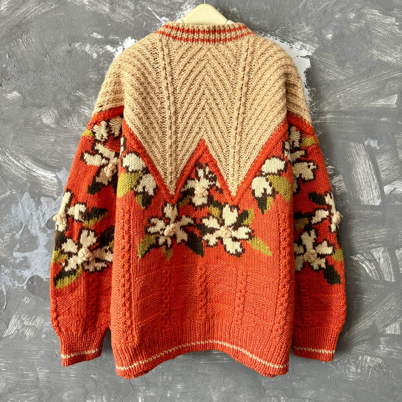 Thick Knit 100% Wool Handmade Knitted 3D Crochet Pullover Vintage Sweater WW36