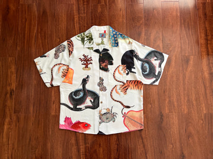 Ukiyo-E Patchwork Style Loose Drape Hawaiian Cuban Collar Printed Aloha Shirt Short Sleeve Shirt