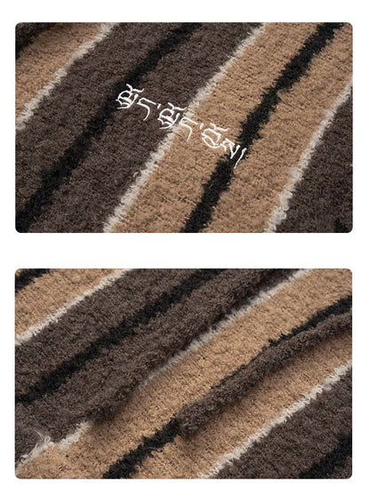 Medria Unisex Retro Striped Hoodie - Wool Blend Tibetan Style Lazy Knit Jacket