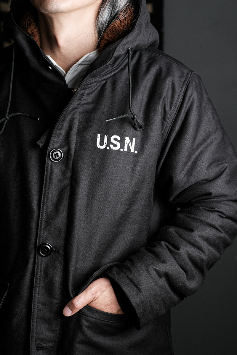 Heavy Wool Hooded Deck Parka – Long Padded Military-Style Jacket