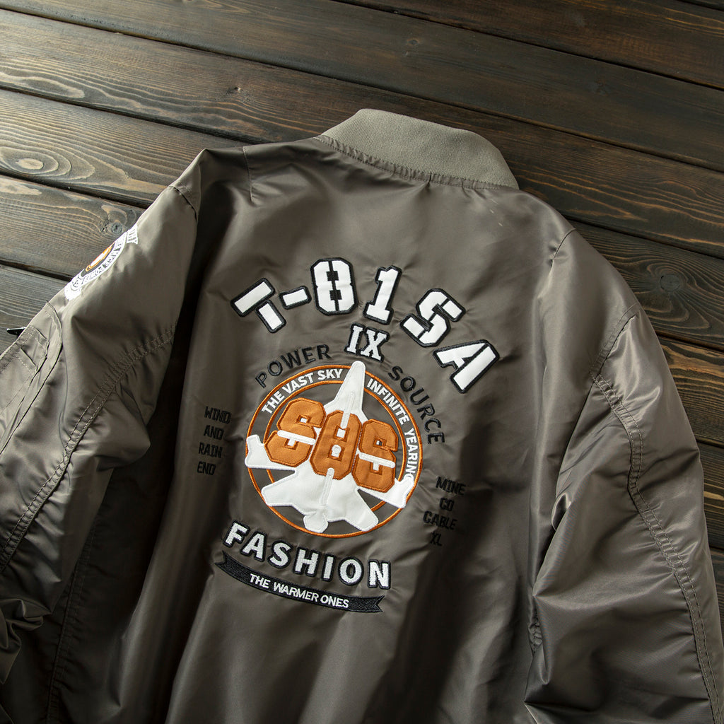 Men’s Heavy Embroidery Baseball-Collar Flight Jacket – Rugged Retro Casual for Fall