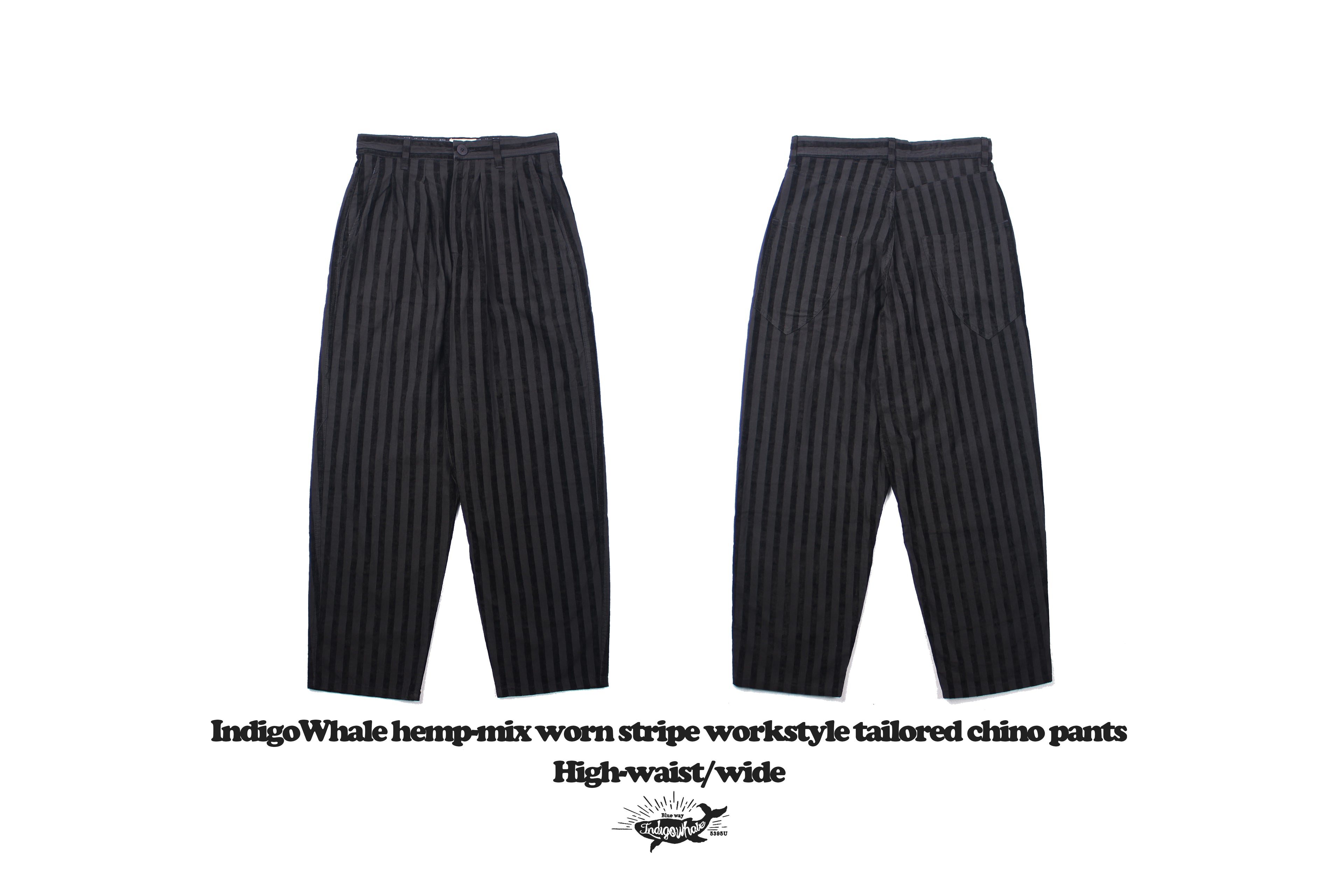 Vintage Flocked Striped Workwear Style Loose Wide-Leg Tapered High-Waist Chino Casual Pants