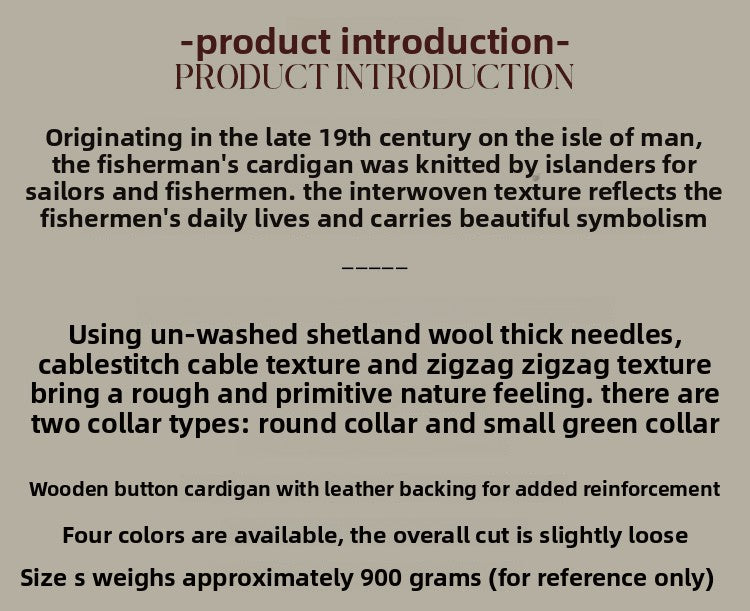 Traditional Aran Fisherman Sweater – Jacquard Knit Crewneck Cardigan (Unisex)