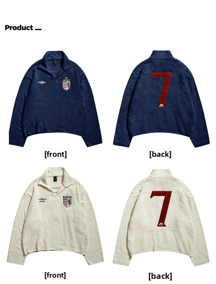 Remedy Inge Sheep” Embroidered Unisex Sweater – American Turn-Down Collar Spring/Autumn Knit