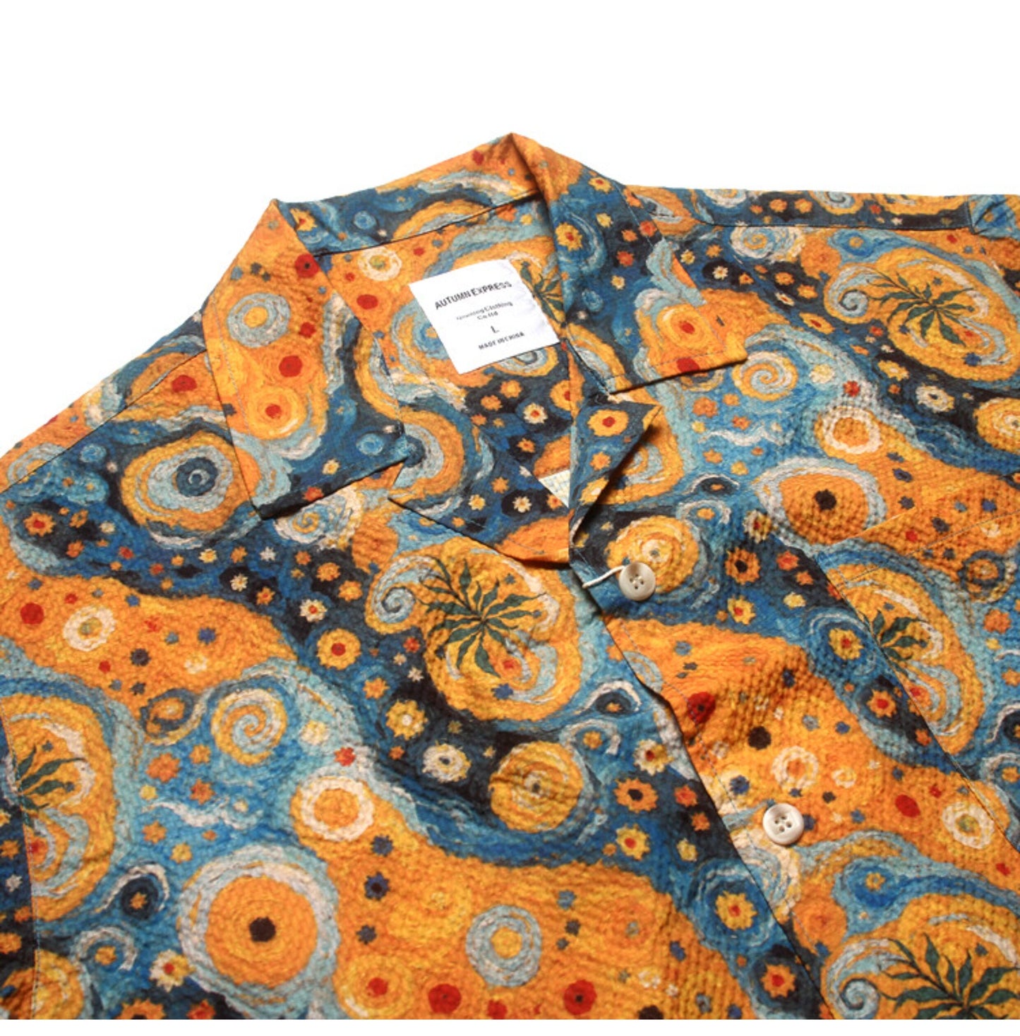 Seersucker Cuban Collar Printed Shirt – Men's Vintage Beach Short Sleeve