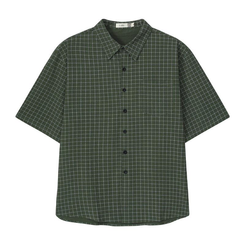 Summer Plaid Short Sleeve Shirt Fleece Unisex Loose Japanese Style Literary Casual Thin Versatile Shirt