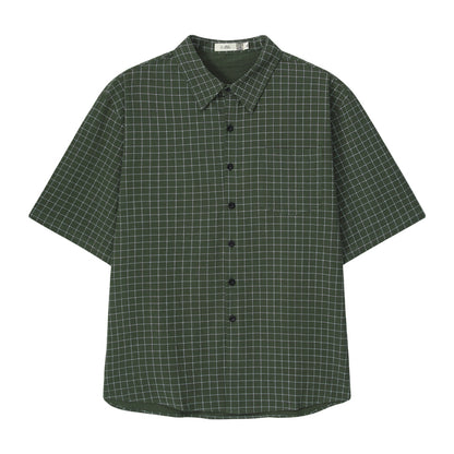 Summer Plaid Short Sleeve Shirt Fleece Unisex Loose Japanese Style Literary Casual Thin Versatile Shirt