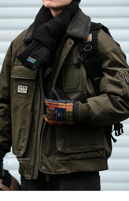 American Retro MA-1 Flight Jacket - Lambswool Collar 90% Down Bomber Coat