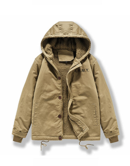 Men's Navy N1 Deck Jacket - American Workwear Lamb Wool Hooded Coat