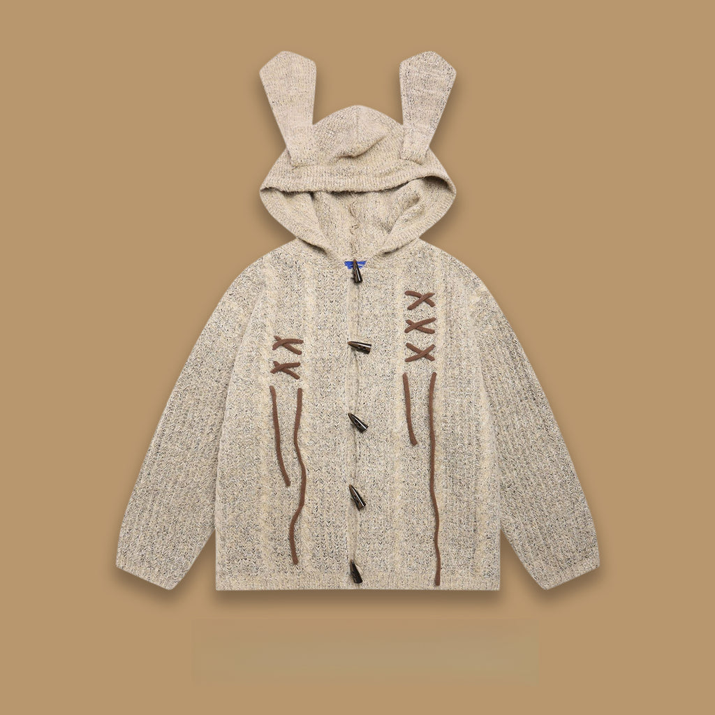 Retro Rabbit-Ear Braided Hooded Sweater – Woodoo National-Trend Unisex Knit