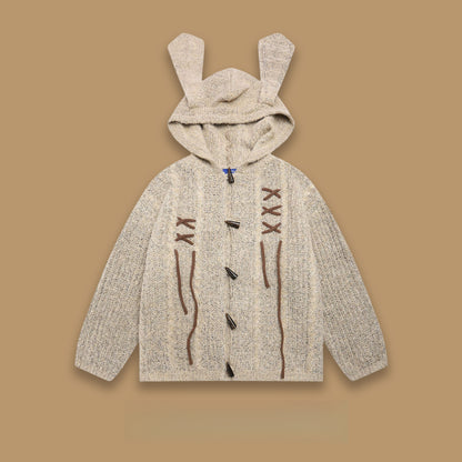 Retro Rabbit-Ear Braided Hooded Sweater – Woodoo National-Trend Unisex Knit