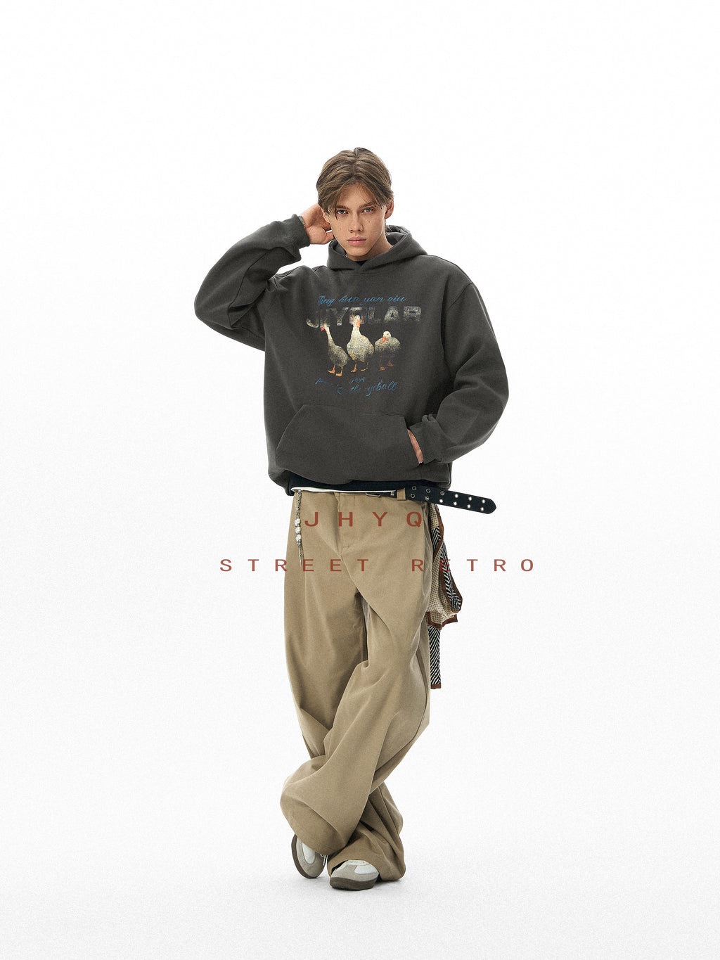 “Good Luck” Duck Hoodie – Oversized Streetwear Couple Style in a Relaxed American Cut