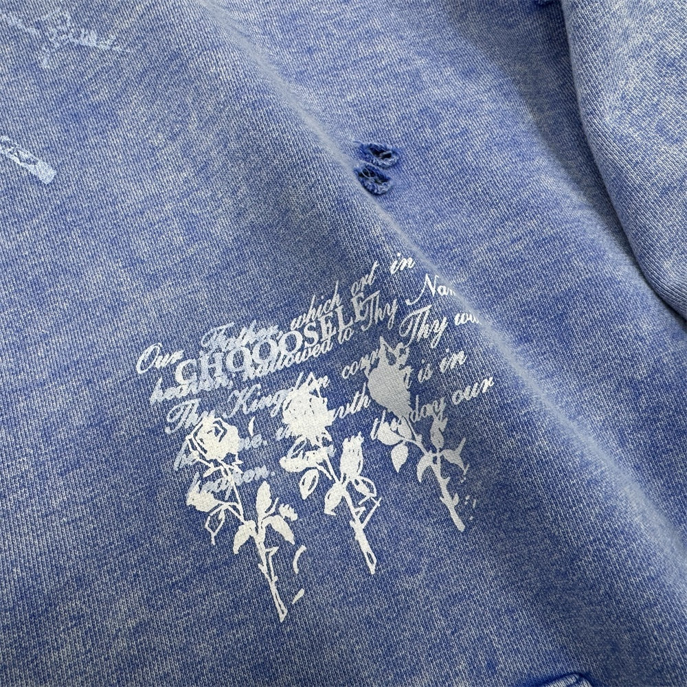 500g Heavyweight Saint Michael Distressed Portrait Hoodie – Vintage Washed Pullover