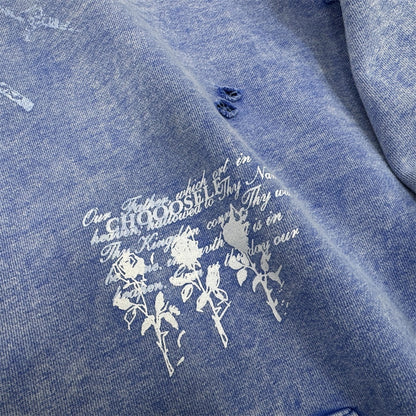 500g Heavyweight Saint Michael Distressed Portrait Hoodie – Vintage Washed Pullover
