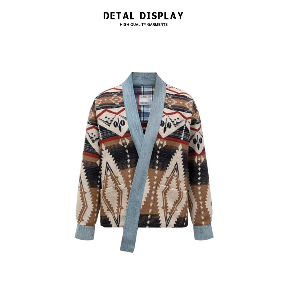 Woodbowl.2023aw Navajo/Woolen Jacket Wool Fabric Tie Ethnic Robe