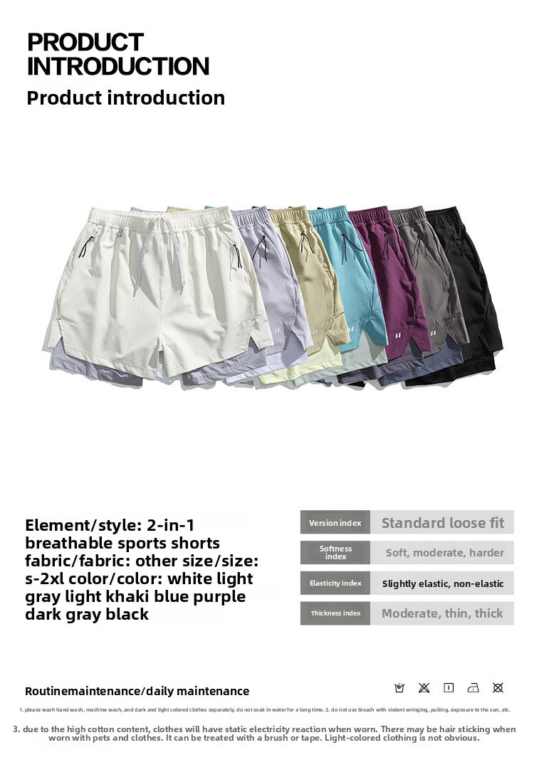 Summer Outdoor Fake Two-Piece Double-Layer Running Sports Shorts for Men Anti-Exposure Quick-Dry Cycling Training Shorts