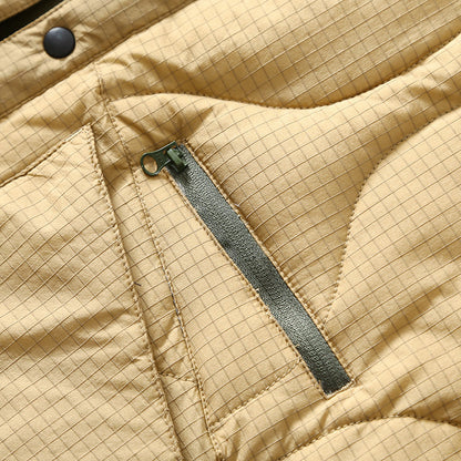 Collarless Down Jacket – Wave Quilting & Snap Front