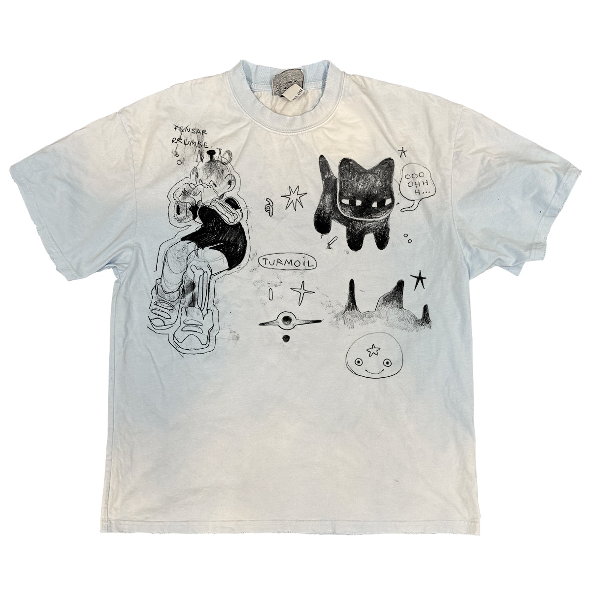 Graffiti Spray Paint Niche Rare Rebellious Kitten Tie-Dye Short Sleeve Unisex Student T-Shirt