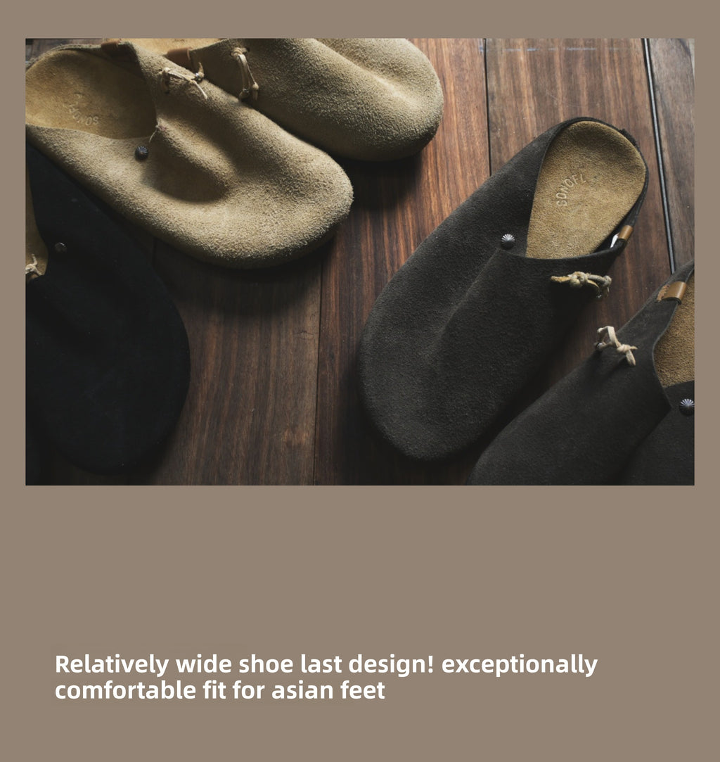 Sonofloong Retro Genuine Leather Mules - Silver Buckle Thick-Soled Cork Birkenstock Style