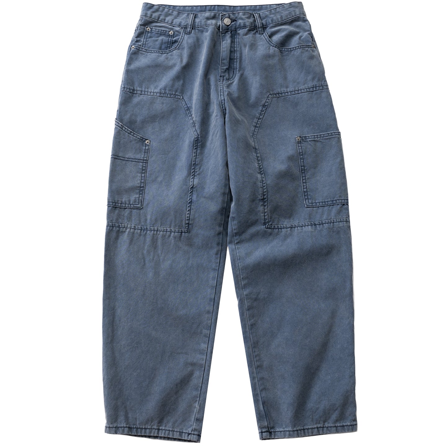 Japanese Retro Washed Beaded Canvas Work Pants – Loose Wide-Leg Unisex